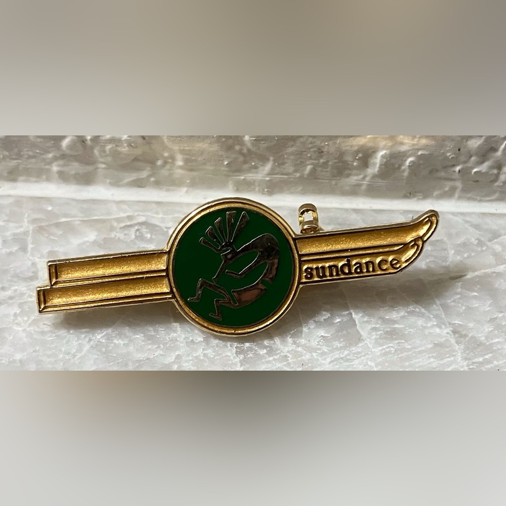 Sundance Gold and Green Tie Clip Pin Hopi Kokopelli